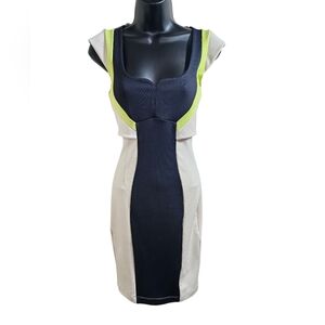 French Connection Cream Navy Blue Lime Green Dress 4